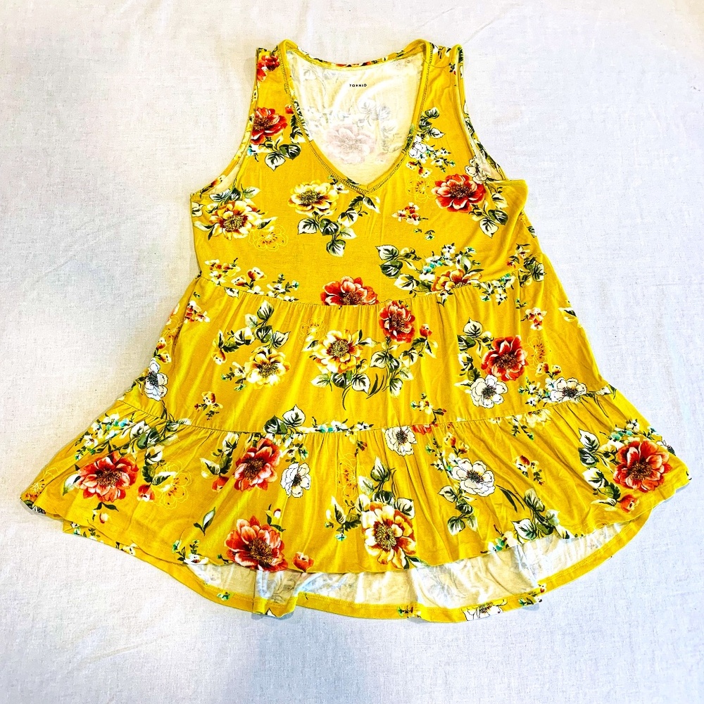 Torrid 2X Yellow Floral Hi-Low Hem Women's Sleeveless Tank Top Plus Size 2XL